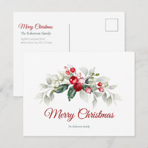 Elegante Christmas Holly Card Postkarte