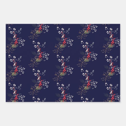 Elegante Christmas Holly Gold Green Red Berries Geschenkpapier Set (Vorderseite)