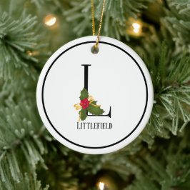Elegante Christmas Holly Monogram Letter L Keramik Ornament