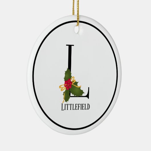 Elegante Christmas Holly Monogram Letter L Keramik Ornament (Rechts)