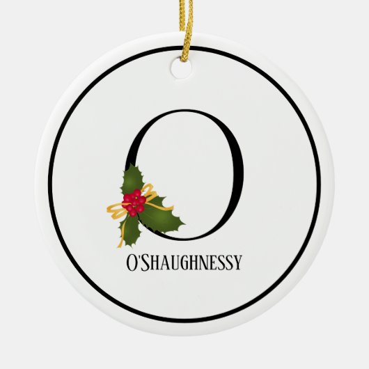Elegante Christmas Holly Monogram Letter O Keramik Ornament (Vorne)