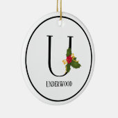 Elegante Christmas Holly Monogram Letter U Keramik Ornament (Rechts)