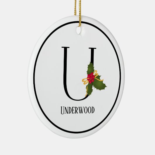 Elegante Christmas Holly Monogram Letter U Keramik Ornament (Rechts)