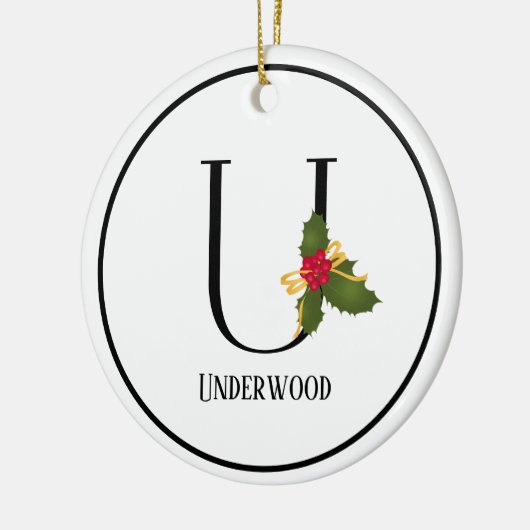 Elegante Christmas Holly Monogram Letter U Keramik Ornament (Links)
