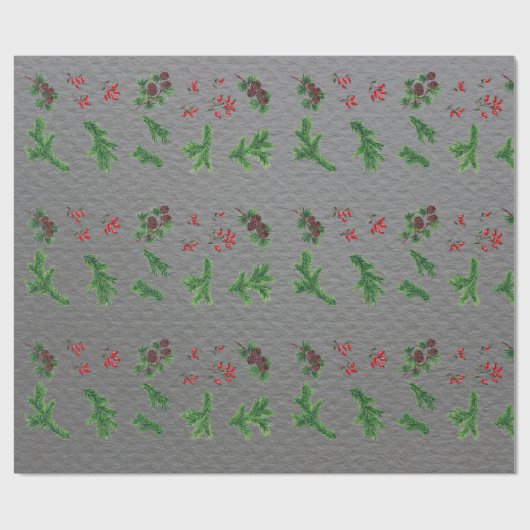 Elegante Christmas Holly Pine Cones Minimalistisch Geschenkpapier (Flach)