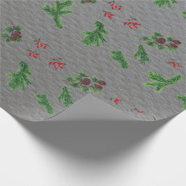 Elegante Christmas Holly Pine Cones Minimalistisch Geschenkpapier