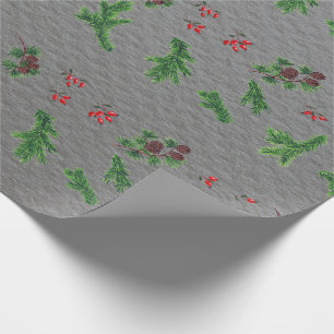 Elegante Christmas Holly Pine Cones Minimalistisch Geschenkpapier