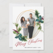 Elegante Christmas Holly Pine Foto Feiertagskarte (Vorderseite)