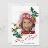 Elegante Christmas Holly Pine Foto Feiertagskarte (Vorderseite)