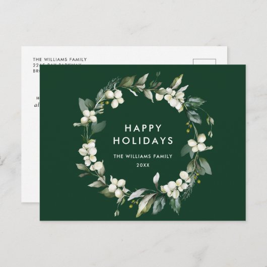 Elegante Christmas Holly Wreath Holiday Gruß Postkarte (Vorne/Hinten)