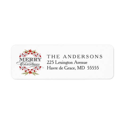 Elegante Christmas Holly Wreath Typografy Labels (Vorne)