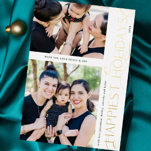 ELEGANTE CHRISTMAS Moderne 2-Foto-FRAME HAPPY GOLD Folien Feiertagskarte