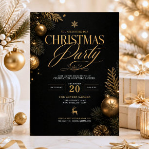 Elegante CHRISTMAS PARTY Schwarz Gold Glitter Büro Einladung