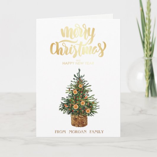 Elegante Christmas Pine Tree Orange Feiertagskarte (Vorderseite)