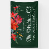 Elegante Christmas Poinsettia Blumengrün Hochzeit Banner (Vertikal)