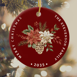 Elegante Christmas Poinsettia Burgundy Keramik Ornament