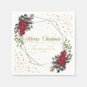 Elegante Christmas Poinsettia Gold Confetti Serviette