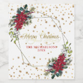 Elegante Christmas Poinsettia Gold Confetti Weinetikett (Einzelnes Label)