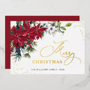 Elegante Christmas Poinsettia Gold Folien Feiertagskarte