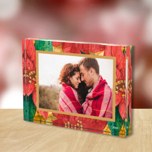 Elegante Christmas Poinsettias Custom Fotoblock