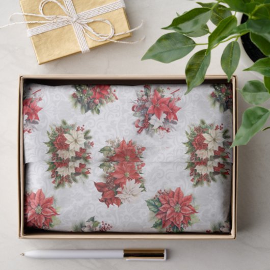 Elegante Christmas Poinsettias und Damask Seidenpapier (Geschenk)