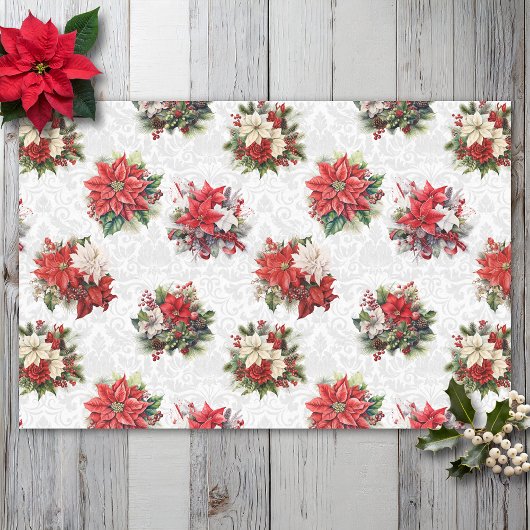 Elegante Christmas Poinsettias und Damask Seidenpapier