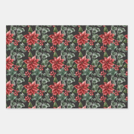 Elegante Christmas Poinsettias Variety Geschenkpapier Set
