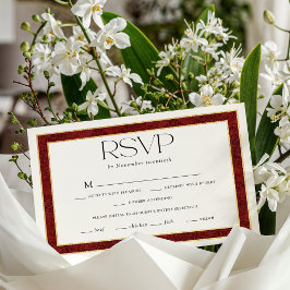 Elegante Christmas Red Damask Border RSVP Karte