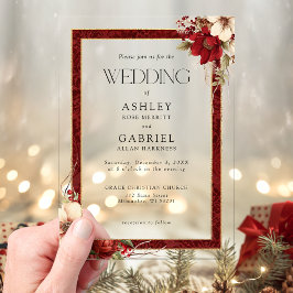 Elegante Christmas Red Damask Floral Acryleinladungen