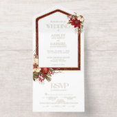 Elegante Christmas Red Damask Floral All-in-One-Einladung (Innenseite)