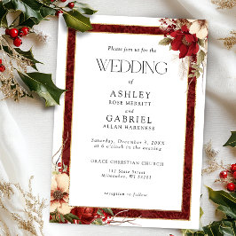 Elegante Christmas Red Damask Floral Einladung