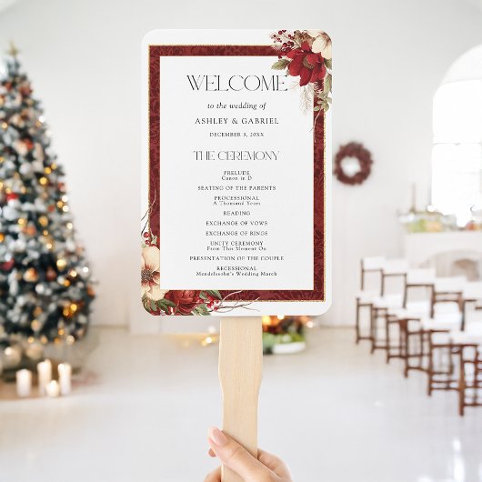 Elegante Christmas Red Damask Floral Fächer