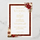 Elegante Christmas Red Damask Floral Folieneinladung (Vorderseite)