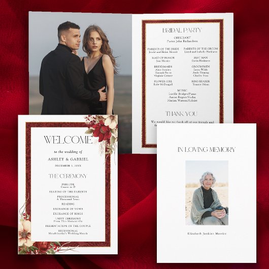 Elegante Christmas Red Damask Floral Programm