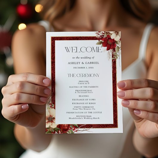 Elegante Christmas Red Damask Floral Programm