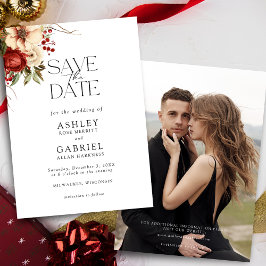 Elegante Christmas Red Damask Floral Save The Date