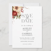 Elegante Christmas Red Damask Floral Save The Date (Vorderseite)