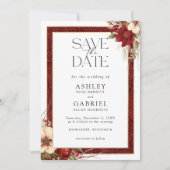 Elegante Christmas Red Damask Floral Save The Date (Vorderseite)