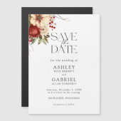 Elegante Christmas Red Damask Floral Save the Date Magneteinladung (Vorne/Hinten)
