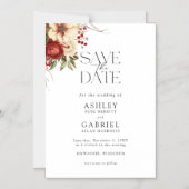 Elegante Christmas Red Damask Floral Save the Date Magneteinladung (Vorderseite)