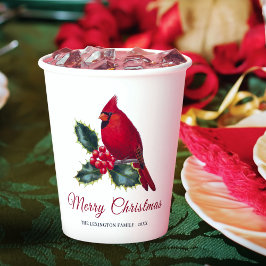 Elegante Christmas Red Kardinal Bird Holly Pappbecher