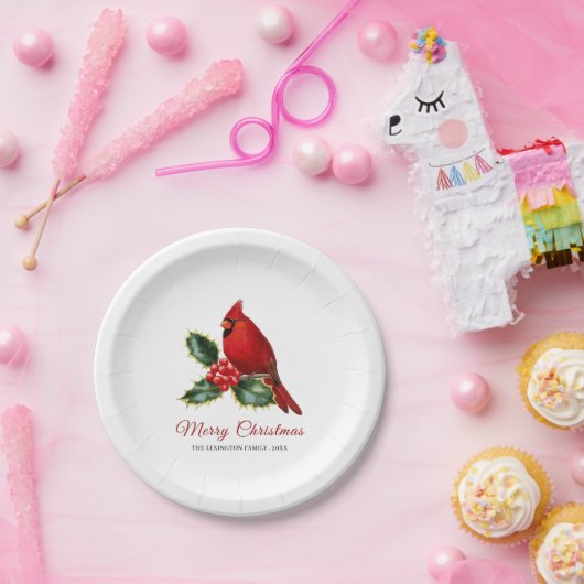 Elegante Christmas Red Kardinal Bird Holly Pappteller (Party)