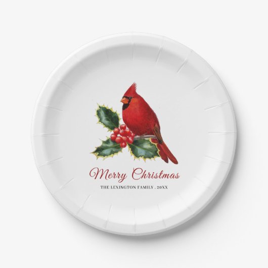 Elegante Christmas Red Kardinal Bird Holly Pappteller (Vorderseite)