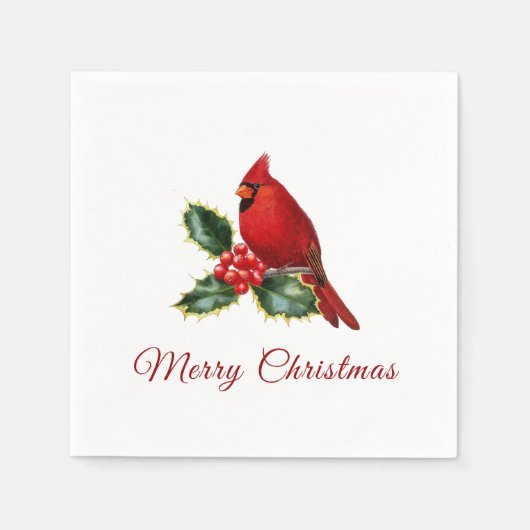 Elegante Christmas Red Kardinal Bird Holly Serviette (Vorderseite)