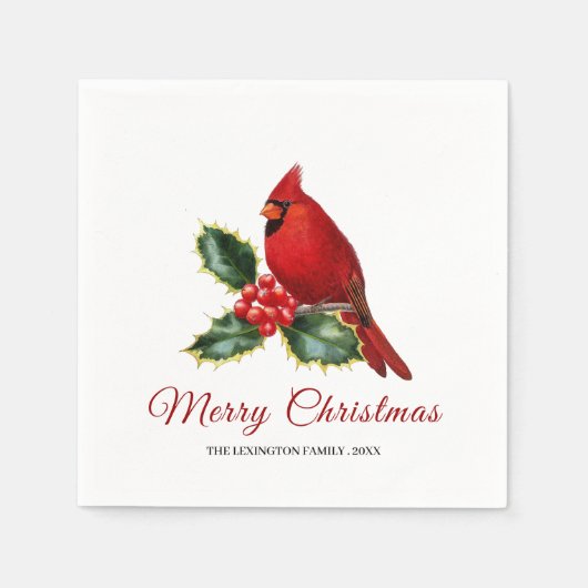 Elegante Christmas Red Kardinal Bird Holly Serviette (Vorderseite)