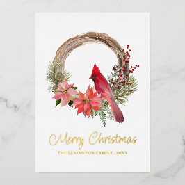 Elegante Christmas Red Kardinal Bird Monogram Folien Feiertagskarte