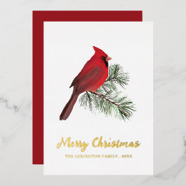 Elegante Christmas Red Kardinal Bird Monogram Folien Feiertagskarte