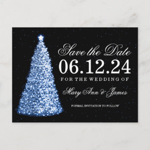 Elegante Christmas Save the Date Blue Ankündigungspostkarte