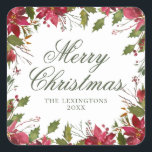 Elegante Christmas Watercolor Poinsettia Quadratischer Aufkleber<br><div class="desc">Elegante Weihnachtsmarke Poinsettia Labels - die perfekte Touch für Ihre Geschenke und Briefe in diesem Jahr! Fügen Sie Ihren Namen und Ihren persönlichen Gruß für ein wirklich stilvolles Design. Einfach mit Text, Schriftart und Farben anpassen. Erstellt von Zazzle pro Designer BK Thompson © exklusiv für Cedar und String; bitte kontaktieren...</div>
