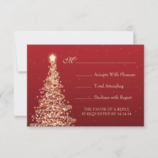 Elegante Christmas Wedding RSVP Red Karte (Vorderseite)